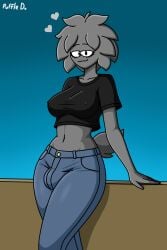 1futa bulge bulge_in_pants bulge_through_clothing clothed clothing club_penguin erect_nipples fully_clothed futa_only futanari gray_fur humanoid intersex jeans midriff nipples_visible_through_clothing pants penis_in_pants puffle puffledreemurr solo t-shirt tshirt