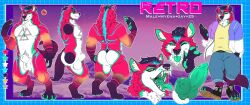 absurd_res animal_genitalia animal_penis canine_genitalia canine_penis clothing colored_mouth facial_piercing fluffy fur fur_markings furry genitals gradient_fur green_pawpads hi_res hyena knot magenta_fur mammal markings mismatched_animal_genitalia mismatched_animal_penis mismatched_genitalia mismatched_penis model_sheet nose_piercing open_mouth orange_body orange_eyes orange_fur pawpads penis piercing pupils purple_body purple_fur retro_(mythdawuff) sheath slit_pupils synthwave teal_body teal_fur tongue tongue_piercing white_body white_fur