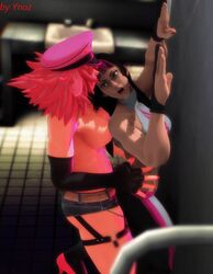 3d animated animated_gif bathroom domination final_fight futanari gif intersex juri_han poison_(final_fight) street_fighter street_fighter_v tongue_out wall ynoz