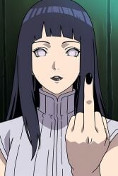 , ai_generated black_nails earrings flipping_off hinata_hyuuga middle_finger naruto naruto_(series) naruto_shippuden pov prostitute purple_hair
