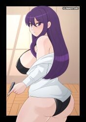 1girls aguacate_paltastico big_ass big_breasts big_butt big_thighs black_underwear breasts classroom clothed clothed_female clothing clubroom curvy ddlc_background doki_doki_literature_club el_aguacatito elaguacatitoart female female_only human human_female pen purple_eyes purple_hair shirt shirt_lift underwear yuri_(doki_doki_literature_club)
