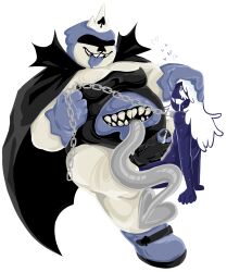 belly_mouth blue_skin chains cock deltarune gay king_spade male/male rouxls_kaard size_difference white_hair