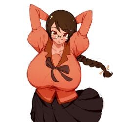 alternate_breast_size bakemonogatari breast_expansion glasses hanekawa_tsubasa huge_breasts monogatari_(series) simmsy tagme