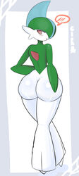 1boy 3_fingers angry anthro anthrofied back big_ass blush bottom_heavy cloroxformius cutiemachina feet gallade girly green_hair green_skin hand_on_ass huge_ass large_ass looking_at_viewer looking_back male male_only nintendo nude open_mouth pokemon pokemon_(species) pokemon_dppt pose red_eyes short_hair source_request standing text thick_thighs watermark white_background white_skin wide_hips