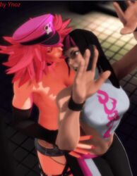 3d alternate_hairstyle animated animated_gif bathroom domination final_fight gif juri_han poison_(final_fight) street_fighter street_fighter_v tongue_out wall ynoz