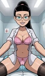 ai_generated ass athletic athletic_female bigmic145 black_hair bra breasts bust busty cleavage cowgirl_position curvy curvy_body curvy_female curvy_figure danny_phantom doctor eyelashes female fit fit_female glasses hips hourglass_figure implied_sex lab_coat labcoat long_hair nickelodeon panties paulina_sanchez ponytail sexually_suggestive teal_eyes tease teasing thick_thighs thigh_highs thighhighs thighs voluptuous waist