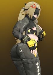 1girls alternate_version_at_source alternate_version_available army_uniform ass ass_grab blender blonde_female blonde_hair blush blushing_at_viewer blushing_female bodysuit butt_grab female gradient_background hand_on_butt hoyoverse looking_at_viewer looking_back mihoyo solo solo_female the_michael trigger_(zenless_zone_zero) visor watermark zenless_zone_zero zipper