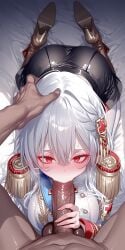 ai_generated aigoonko alpha_1918 blowjob boots clothed_female_nude_male dark-skinned_male dark_skin female grabbing hand_on_penis interracial large_penis light-skinned_female light_skin male military_uniform oral penis pov red_eyes russian russian_girl tagme white_hair white_pantyhose