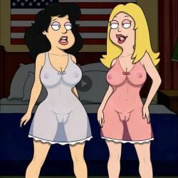 5_seconds_long ai_animation ai_assisted ai_generated american_dad animated big_breasts big_pussy black_hair blonde_hair cameltoe curvy_hair dress francine_smith kissing lesbian_kiss lips rule_63 stan_smith tagme video yuri