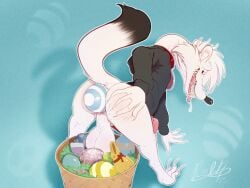 4:3 4_fingers anal animal_genitalia animal_penis anthro backsack balls biped claws dipstick_tail easter easter_egg erection fingers fur genitals hi_res holidays inner_ear_fluff male male_only mammal markings mustelid mustelid_penis musteline penis poulet-7 sharp_teeth solo stoat stoaty tail tail_markings teeth tongue tongue_out true_musteline tuft weasel white_body white_fur