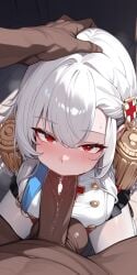 ai_generated aigoonko alpha_1918 blowjob clothed_female_nude_male dark-skinned_male dark_skin female grabbing interracial large_penis light-skinned_female light_skin male oral penis pov red_eyes russian russian_girl tagme white_hair white_pantyhose