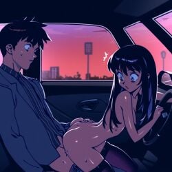 ai_generated blush car cute evening from_behind sex_in_car tagme thighhighs turning_back