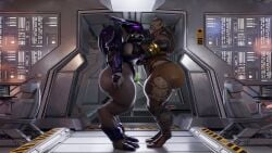 2girls 3d big_ass big_breasts breasts bubble_butt cleavage female furry halo_(series) huge_ass huge_breasts mass_effect notsafeforgek sangheili thick_thighs turian wide_hips