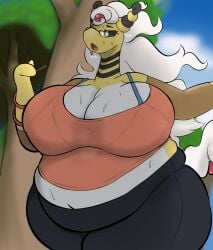ampharos bbw big_breasts breasts cleavage female furry huge_breasts mega_ampharos mega_evolution nintendo overweight plantedpot pokemon pokemon_(species) pokemon_gsc pokemon_xy thick_thighs wide_hips