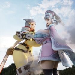 3d alternate_breast_size breast_expansion breast_press giantess melia_antiqua nia xenoblade_(series) xenoblade_chronicles xenoblade_chronicles_2