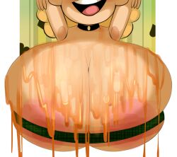 1girls areola big_areola big_breasts black_collar blonde_hair cartoon_network class_of_3000 cleavage cleavage_overflow collar female hands_behind_head huge_boobs huge_breasts light-skinned_female light_skin long_hair madison_spaghettini_papadopoulos nipples open_smile ota_(artist) pink_areola pink_nipples pink_tongue solo teeth teeth_showing tubetop