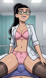 ai_generated ass athletic athletic_female bigmic145 black_hair bra breasts bust busty cleavage cowgirl_position curvy curvy_body curvy_female curvy_figure danny_phantom doctor eyelashes female fit fit_female glasses hips hourglass_figure implied_sex lab_coat labcoat long_hair nickelodeon panties paulina_sanchez ponytail sexually_suggestive teal_eyes tease teasing thick_thighs thigh_highs thighhighs thighs voluptuous waist