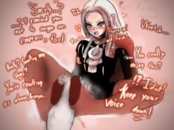 angry annoyed dubious_consent edelgard_von_hresvelg fire_emblem fire_emblem:_three_houses footjob forehead garreg_mach_monastery_uniform jyo kronya_(fire_emblem) nintendo red_stockings royalty smelly_feet sweat tagme uniform white_hair