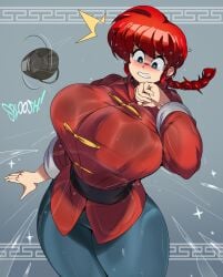 1girls big_breasts breasts busty captain_kirb female female_only huge_breasts large_breasts light_skin massive_breasts png ranma-chan ranma_1/2 ranma_saotome red_hair solo thick_thighs thunder_thighs water wet wet_clothes wide_hips