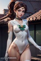 1girls ai_generated artist_name bishoujo_senshi_sailor_moon bow breasts brooch brown_hair cameltoe choker circlet collarbone covered_navel covered_nipples cowboy_shot earrings elbow_gloves gloves green_choker green_eyes heart heart_brooch heart_choker hi_res highleg highleg_leotard hoop_earrings jewelry leotard lips long_hair looking_at_viewer magical_girl makoto_kino medium_breasts outdoors ponytail progenarts sailor_collar sailor_jupiter sailor_senshi_uniform smile solo standing thighhighs white_gloves white_leotard white_thighhighs