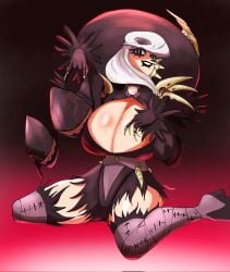 1girls big_breasts bra clothed clothing gachiakuta kneeling looking_at_viewer no_bra sitting solo solo_female too_lily
