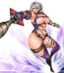 1041_(toshikazu) alluring big_breasts cleavage curvy female female_focus isabella_valentine project_soul revealing_clothes short_hair silver_hair soul_calibur soul_calibur_ii soul_calibur_iii soul_calibur_v soul_calibur_vi stockings sword under_boob weapon whip_sword