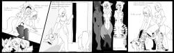 2013 anthro areola bent_over biped black_body black_fur black_hair black_markings breasts canid canine canis closet clothing comic countershade_face countershade_fur countershade_legs countershade_torso countershading dialogue dipstick_tail duo english_text engrish felid female female/female female_anthro female_human fox from_behind_position fur genitals gloves_(marking) grey_body grey_fur hair hi_res human human_on_anthro human_to_anthro inside interspecies leg_markings legwear legwear_only looking_pleasured mammal markings monochrome mostly_nude mxl nipples nude open_mouth pantherine pussy sex smile socks_(marking) species_transformation standing stockings stockings_only stripes suit_transformation tail tail_markings text tiger tongue transformation transformation_sequence unmasking white_body white_fur white_hair wolf