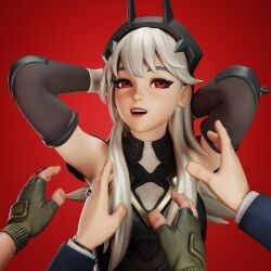 1girls 3d female fortnite fortnite:_battle_royale gray_hair grey_hair lexa_(fortnite) looking_at_viewer red_eyes solo solo_female