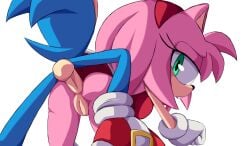 1boy 1girls amy_rose anal anal_sex assfuck balls buttsex clothed doggy_style dress female female_penetrated furry green_eyes koturitsu male male/female male_penetrating_female pink_body pussy sega sex shoes simple_background sonic_(series) sonic_the_hedgehog teen teenage_ass teenage_girl teenager