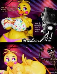 1boy 1girls 3d 3d_(artwork) big_ass big_breasts big_butt endo-01_(fnaf) endo_(fnaf) english_text five_nights_at_freddy's fnafhs imminent_sex masteryorg0 runaboo_chica tagme text toy_chica toy_chica_(fnaf)