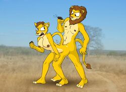 anthro awkward conjoined duo felid female lion male mammal pantherine siamese_twins straight stuck_together theyton