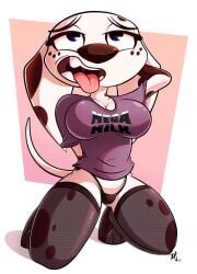 101_dalmatian_street 101_dalmatians 1girls 2025 anthro anthro_focus anthro_only anthro_solo anthrofied anthropomorphic arms_behind_back arms_behind_head artist_signature big_breasts black_leggings black_panties black_spots blue_eyes breasts canid canine canine canis clothed clothed_anthro clothing dalmatian digital_drawing_(artwork) digital_media_(artwork) disney dolly_(101_dalmatians) domestic_canine domestic_dog fangs female female_anthro female_canine female_dog female_focus female_only female_solo furry furryart hi_res high_resolution highres horny horny_female huge_breasts kneeing leggings looking_at_viewer looking_pleasured looking_up mega_milk mega_milk_(meme) open_mouth open_smile panties pkbrnsh0ck_(artist) sexy sexy_female sexy_pose shirt simple_background smile smiling smiling_at_viewer solo solo_anthro solo_female solo_focus spots spotted_body spotted_fur tail thick_thighs thighs tongue tongue_out white_body white_fur zoophilia