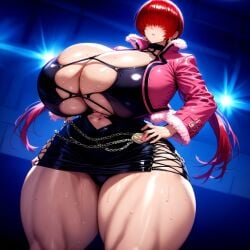 1girls ai_generated big_breasts breasts breasts_bigger_than_head cleavage curvaceous curvy_female earrings eyes_hidden female female_only hand_on_hip hourglass_figure huge_thighs king_of_fighters large_breasts light-skinned_female light_skin miniskirt minmin muscular_thighs outdoors red_hair shermie_(kof) short_skirt snk standing sweating thick thick_thighs thunder_thighs venus_body voluptuous voluptuous_female wide_hips