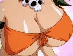 animated animated_gif bouncing_breasts cleavage dress female huge_breasts jungle_de_ikou mii_(jungle_de_ikou) moriyama_yuji necklace screenshot skull