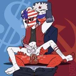 2boys 2males anal anal_sex ass black_shirt blue_background blue_shirt body_hair boys boys_only breath breath_cloud clothed collared_shirt communism communist countries country countryhumans cum cum_in_ass cum_inside cum_on_leg cumming_from_anal cumming_from_anal_sex cumming_in_ass cumming_together cumming_while_penetrated cumming_while_penetrating democracy democrat dollar_sign drool drooling gay gay_anal gay_domination gay_male gay_sex grabbing_hair grabbing_neck hair hairy hairy_legs harzu hat holding_hair holding_legs holding_neck holding_onto_partner human humanization humanized leg_hair liberal male male/male male_on_male male_only male_penetrated male_penetrated_male male_penetrating male_sex mostly_clothed pants_down pants_pulled_down pants_unzipped partially_clothed penetrated penetration pleasure_face red_background red_shirt red_skin russia russia_(countryhumans) russian shadow sides smirk smirking smirking_at_partner sock socks socks_on spreading_legs star striped_hair sunglasses sunglasses_down sunglasses_on_head toes toes_scrunch underwear underwear_around_legs underwear_down underwear_pull underwear_pulled_down underwear_pulled_halfway_down united_states_of_america united_states_of_america_(countryhumans) usa_(countryhumans) ushanka ussr whistle whistle_around_neck white_skin white_socks