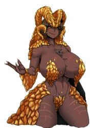 abs black_sclera black_skin breasts cleavage exabyte female female_only female_solo horns huge_breasts humanoid kulve_taroth large_breasts monster_girl monster_hunter muscle muscular_female navel parallax05 solo standing thick_thighs thighs white_background yellow_eyes yellow_fingernails