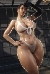 1girls 3d 3d_(artwork) armwear bikini boobs breasts brown_hair brown_hair_female brunette_hair clothed clothed_female female kojima_productions light-skinned_female light_skin metal_gear metal_gear_solid metal_gear_solid_v quiet_(metal_gear) smitty34 thick_thighs thighs white_bikini