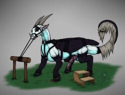 absurd_res blinders bondage bound bridle dragon eyewear feral feral_only heyupyoursjr hi_res hooves latex male male_only mythological_creature mythological_scalie mythology petplay ponyplay pseudo_hair pseudo_mane reins roleplay saddle scalie solo steps wingbinders