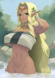 artistic_nudity barely_visible_pussy bathing beautiful big_breasts bottomless breasts casual casual_exposure casual_nudity cute dark-skinned_female dark_skin female long_hair pretty putcher sonia_(tears_of_the_kingdom) tears_of_the_kingdom the_legend_of_zelda