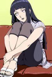 ai_generated black_lipstick, black_nails, black_toenails, earrings, feet, feet_fetish, flipping_off, hinata_hyuuga, middle_finger, naruto, naruto_(series), naruto_shippuden, purple_hair, sandals, sitting