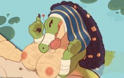 2025 4_fingers accessory amber_eyes ammit_(moon_knight) anthro anthro_focus areola bandage between_breasts big_areola big_breasts big_hair big_nipples biped black_claws black_hair braided_hair breast_play breasts brown_pubes claws clothing crocodile crocodilian curvy_figure deity digital_drawing_(artwork) digital_media_(artwork) duo egyptian egyptian_clothing egyptian_headdress egyptian_mythology erection eyelashes faceless_character faceless_human faceless_male female female_focus female_on_human finger_claws fingers genitals glans glistening glistening_eyes glistening_genitalia glistening_penis green_body green_scales green_tail hair hair_accessory head_tilt headdress heart_symbol hi_res high-angle_view human human_on_anthro interspecies iris light_body light_scales light_skin logo long_hair looking_at_viewer male male/female male_on_anthro mammal marvel marvel_cinematic_universe middle_eastern_mythology monotone_body monotone_hair monotone_skin monotone_tail moon_knight_(series) mostly_nude mostly_nude_anthro mostly_nude_female multicolored_body multicolored_scales mythology navel nemes_(clothing) nipples non-mammal_breasts non-mammal_nipples nude nude_human nude_male open_mouth partially_submerged penis penis_between_breasts penis_bite pink_areola pink_glans pink_nipples pubes pupils quangdoann red_heart reptile scales scalie sex shadow sharp_teeth sitting snout solo_focus spiked_tail spikes spikes_(anatomy) subscribestar subscribestar_logo tail tan_body tan_breasts tan_scales teeth text three-quarter_view titjob two_tone_body two_tone_scales url water website_logo