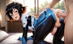 1femboy 2boys ai_generated anal balls big_penis black_hair blush dickgirl doggy_style femboy feminine_male futa_sans_pussy futanari horny ian8766_(artist) intersex light-skinned_futa light-skinned_futanari male marvel marvel_comics marvel_rivals partially_clothed peni_parker peni_parker_(marvel_rivals) penis precum rule_63 self_upload sweat teasing testicles trap yaoi