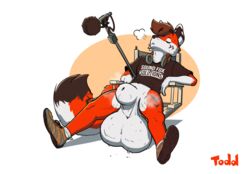 animal_genitalia anthro balls big_balls bodily_fluids clothing fur genitals huge_balls hyper hyper_balls hyper_genitalia looking_relieved male male_only pose sheath solo spread_legs spreading steam sweat tiedernas