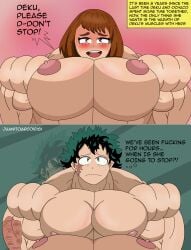 abs ahe_gao areolae artist_name big_areola big_breasts big_muscles big_nipples blush boku_no_hero_academia breasts breasts_bigger_than_head brown_eyes brown_hair completely_nude dialogue extreme_muscles green_eyes green_hair huge_muscles hyper_muscles izuku_midoriya juanitoarcoiris1 light-skinned_female light-skinned_male looking_at_another multiple_orgasms multiple_views muscular muscular_arms muscular_female muscular_male my_hero_academia nude nude_female nude_male ochako_uraraka orgasm orgasm_face pecs pectorals post-timeskip pov self_upload sex shiny_skin tagme text tired_eyes trapezius