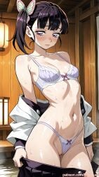 1girls ai_generated anus ass ass_focus demon_slayer female kimetsu_no_yaiba kinkyfuel lingerie tsuyuri_kanao underwear underwear_down underwear_only vagina