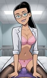 ai_generated ass athletic athletic_female bigmic145 black_hair bra breasts bust busty cleavage cowgirl_position curvy curvy_body curvy_female curvy_figure danny_phantom doctor eyelashes female fit fit_female glasses hips hourglass_figure implied_sex lab_coat labcoat long_hair nickelodeon panties paulina_sanchez ponytail sexually_suggestive teal_eyes tease teasing thick_thighs thigh_highs thighhighs thighs voluptuous waist
