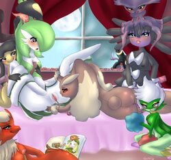 1boy 6girls anal anal_beads anthro artist_name ass avian blaziken breasts bunny_ears curtain curtains dildo eeveelution espeon feet female fur furry furry_ears furry_tail game_freak gardevoir ghost gothitelle half-closed_eyes interspecies lagomorph lilligant lopunny mawile mismagius multiple_females nintendo nirvanilla nude orgy penis plant pokemon pokemon_(species) pokemon_bw pokemon_dppt pokemon_gsc pokemon_rse porn_magnazine pornography pussy pussy_juice red_eyes roserade sex spread_legs straight_hair tail umbreon vibrator wet whimsicott yuri