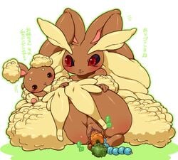 anal_beads animal_ear blush buneary bunny_ear carrot doboshiru food furry insertion lopunny nintendo pokemon pokemon_(species) pussy pussy_juice red_eyes sisuu translation_request vaginal_penetration