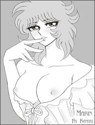 1girls breasts eagle_marin female long_hair monochrome open_clothes open_shirt pointy_chin saint_seiya shirt shounen_jump silver_saints