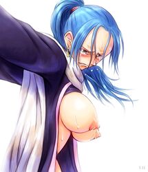 1girls blue_hair blush bonnie_(rsg) breasts crying earrings female female_only frown jewelry large_breasts nefertari_vivi nipples one_piece open_clothes ponytail princess solo straight_hair tear tied_hair